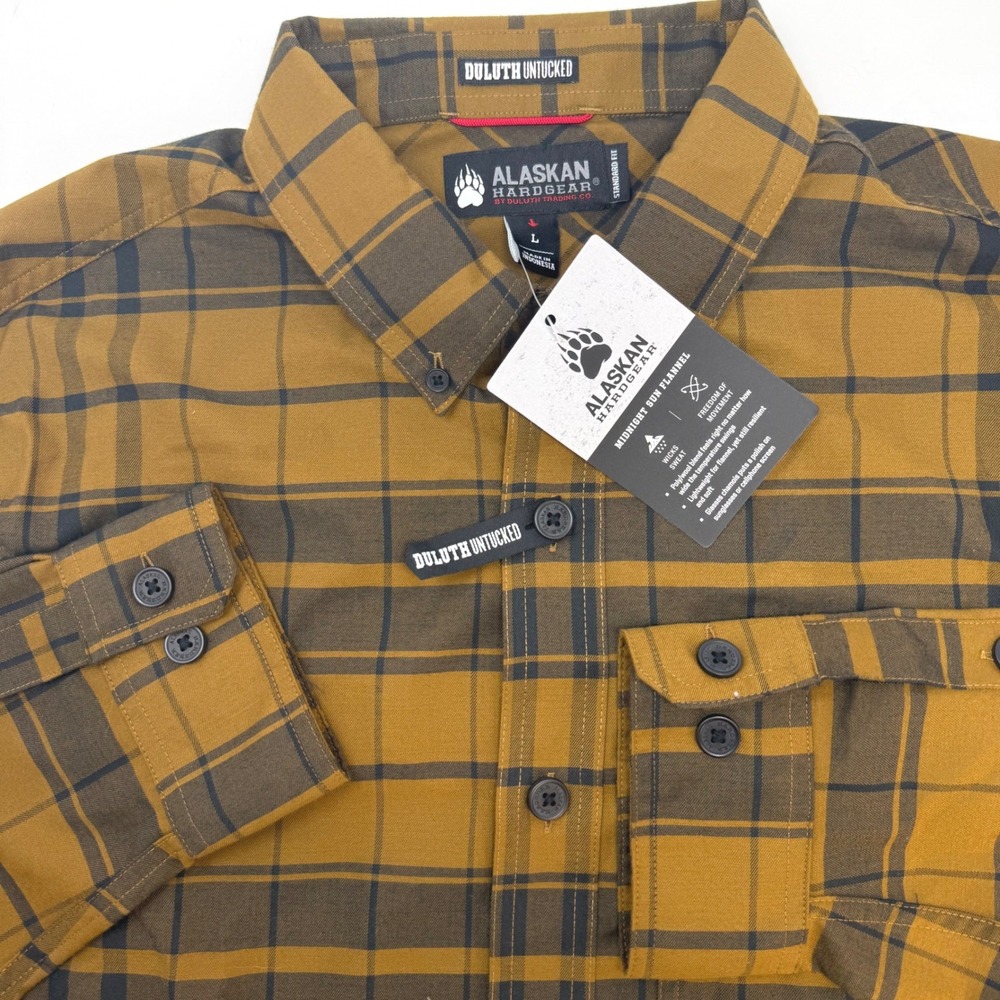 Alaskan Hardgear Duluth Midnight Sun Flannel Shirt Mens‎ Large Yellow Plaid NEW